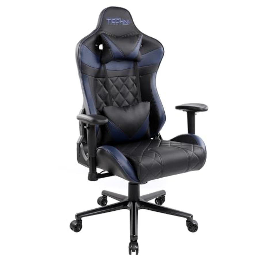 Gaming & Esports District - GamerXLシリーズXLゲーミングチェア、長時間プレイ用、プレミアムPUレザー（ブルー）、人間工学に基づいたサポートと調節可能な機能付き