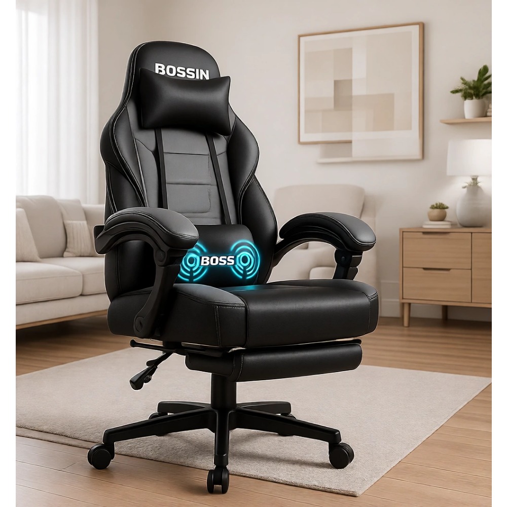 Gaming & Esports District - 人間工学に基づいた頑丈なゲーミングチェア（マッサージ機能、フットレスト、ランバーサポート付き）