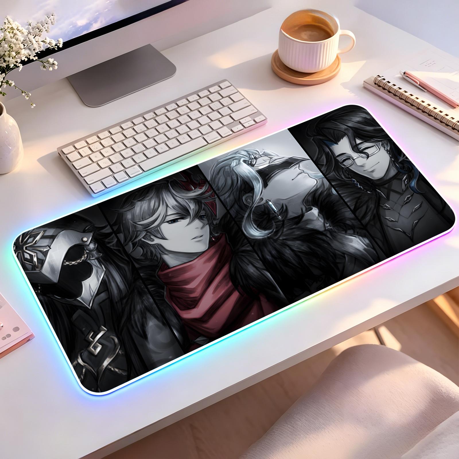 Mouse Pad Extended Rgb - 大型RGBバックライト付きeスポーツゲーミングマウスパッド、滑らかで柔らかい布製表面、原神 イル・カピターノ LED発光拡張デスクマット