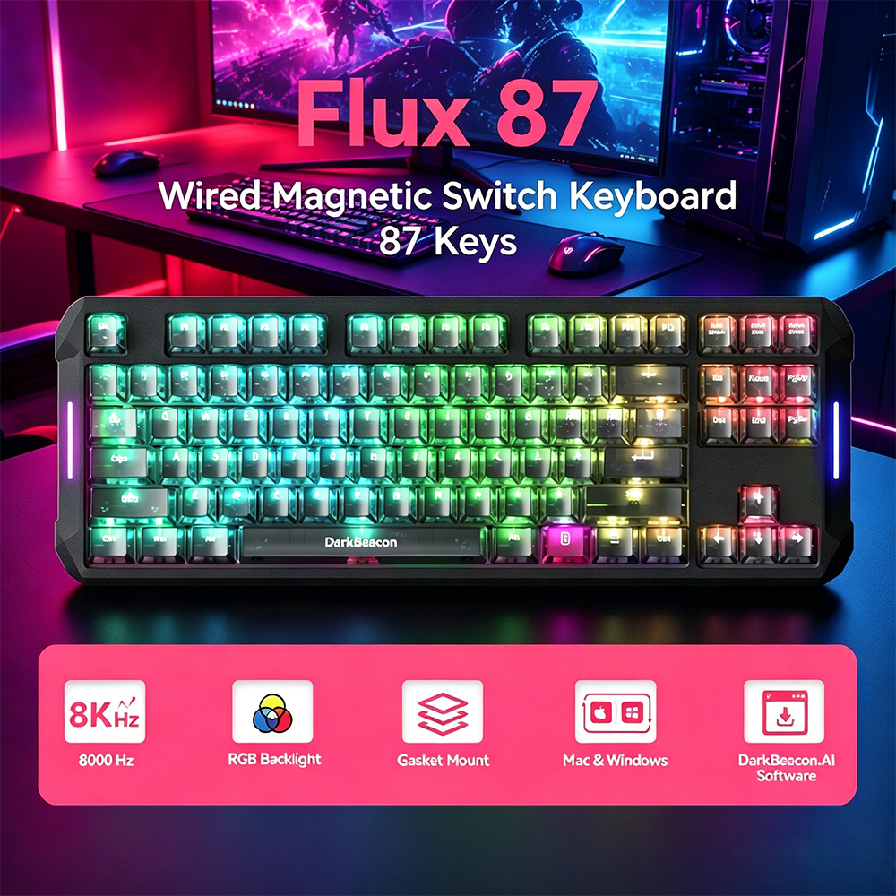 Esports Gaming Business - DarkBeacon Flux 87 ホール効果ゲーミングキーボード 有線、80%レイアウト PC