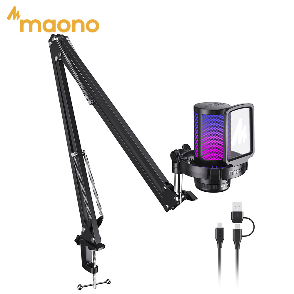 Streaming Mic Condenser - MAONO DGM20S ゲーミングUSBマイク コンデンサーマイク RGBライト付き ノイズキャンセリング