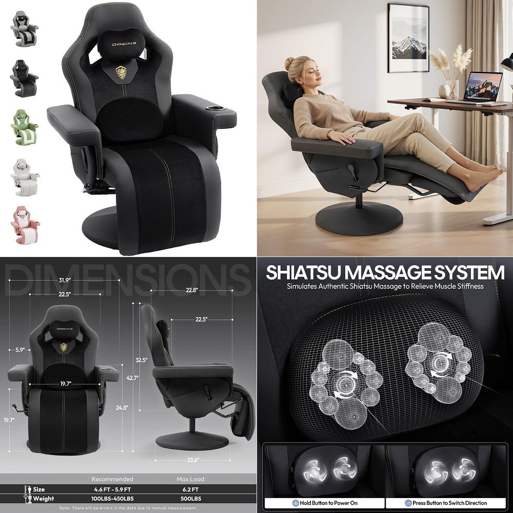 Gaming & Esports District - M6 ゲーミングチェア、気候制御機能付きマッサージ換気＆ヒートシート、第3世代アクティブランバーサポート、360度調整可能なアームレスト