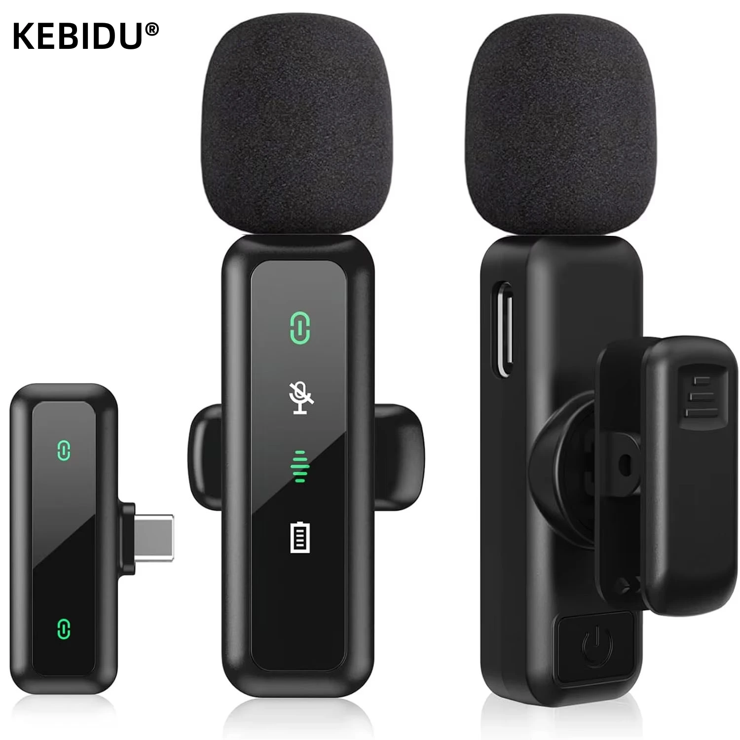Streaming Mic Condenser - ラベリアワイヤレスマイク 80mAh 充電式バッテリー クリップオンポッドキャストマイク ストリーミングブログ音声録音用 プラグアンドプレイ