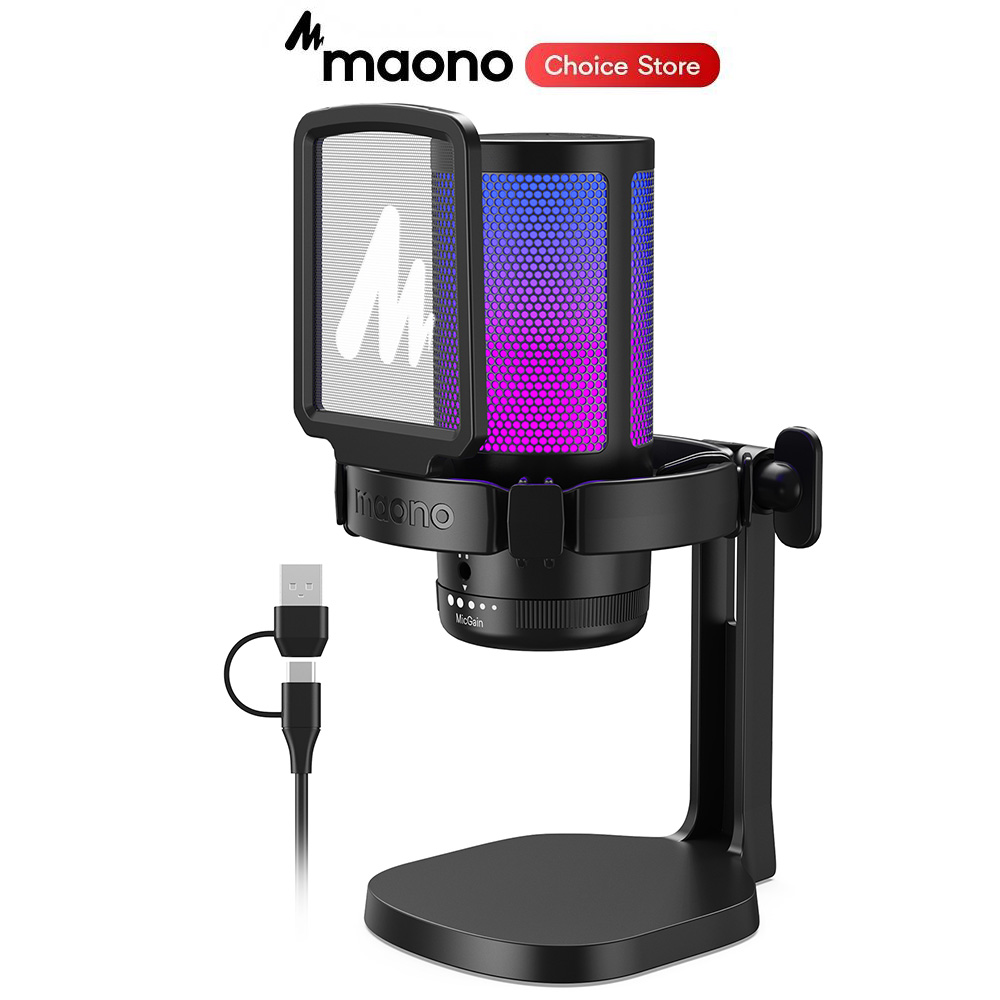 Streaming Mic Condenser - MAONO DGM20 ゲーミングマイク PC用コンデンサーマイク RGB USBマイク